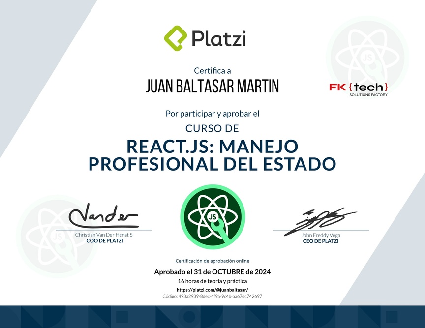 Diploma del Curso de React.js: Manejo Profesional del Estado