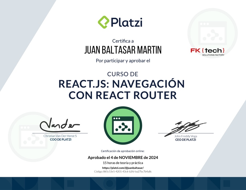 Diploma del Curso de React.js: Navegación con React Router