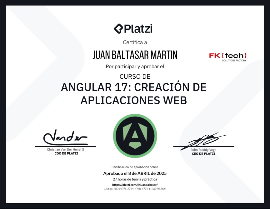 Diploma del Curso de Angular: Creación de Aplicaciones Web