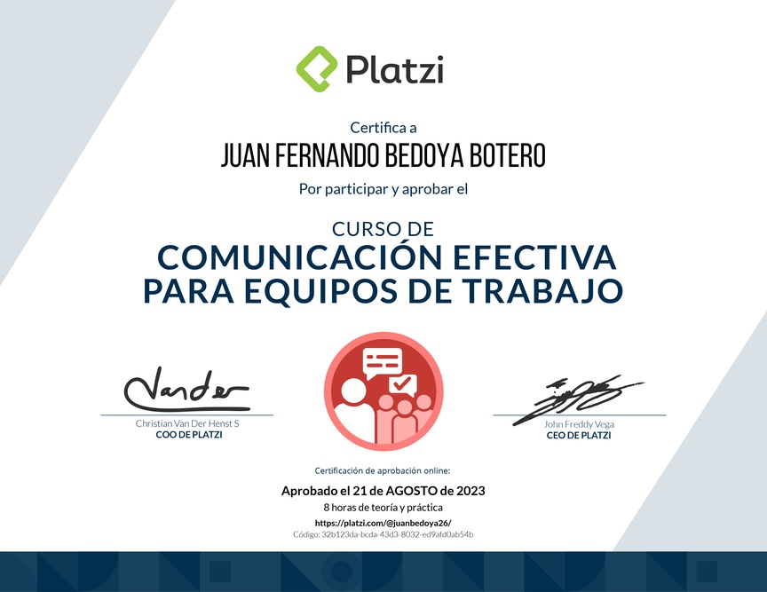 Diploma del Curso de Comunicación Efectiva para Equipos de Trabajo