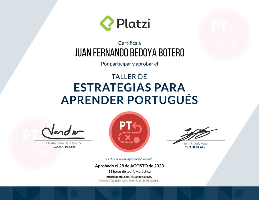 Diploma de Audiotaller de Estrategias para Aprender Portugués