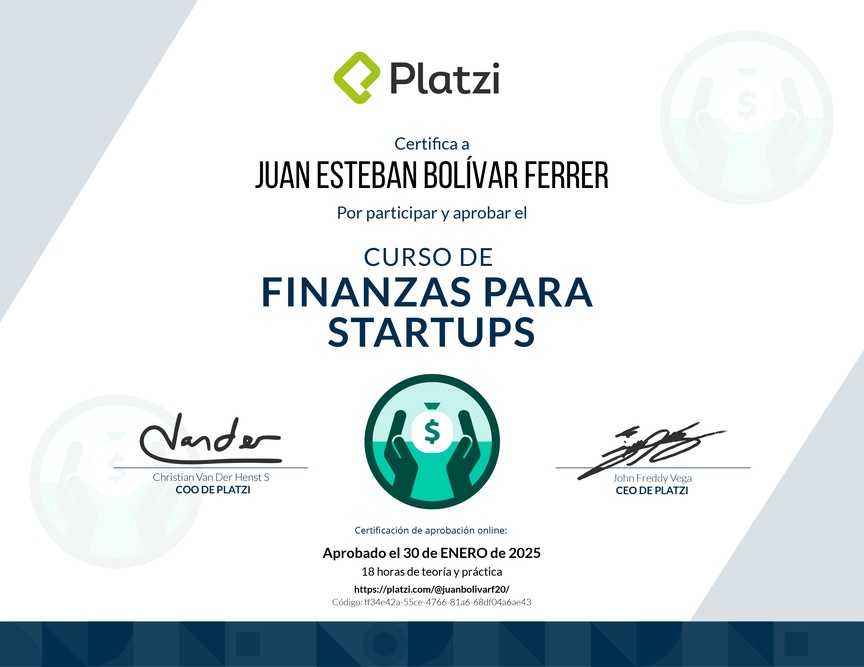 Diploma del Curso de Finanzas para Startups