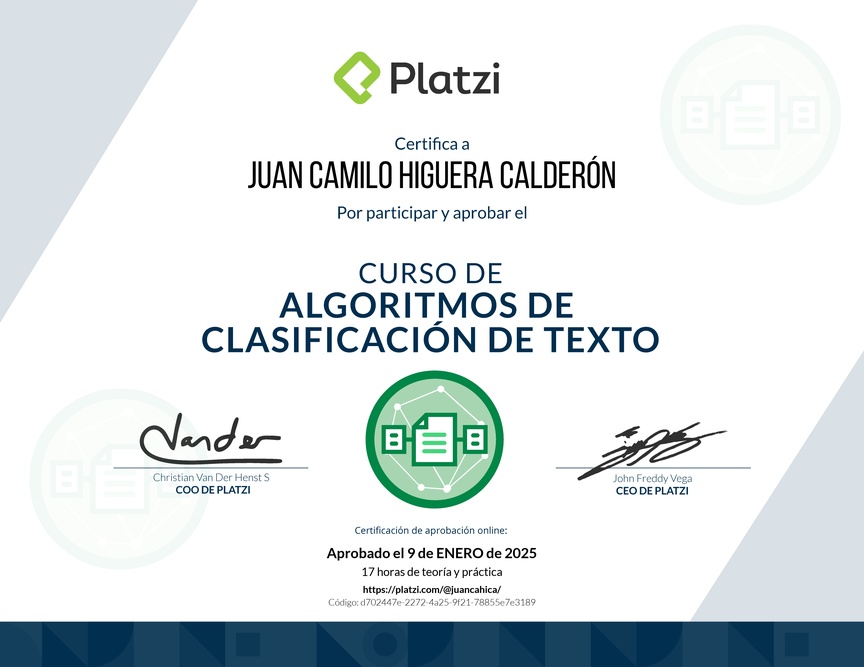 Diploma del Curso de Algoritmos de Clasificación de Texto