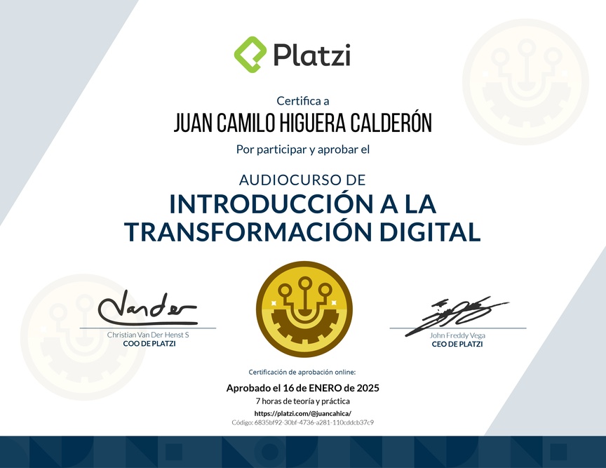 Diploma de Audiocurso de Transformacion Digital Inicial para Comprender, Identificar y Hacer Crecer tu Empresa