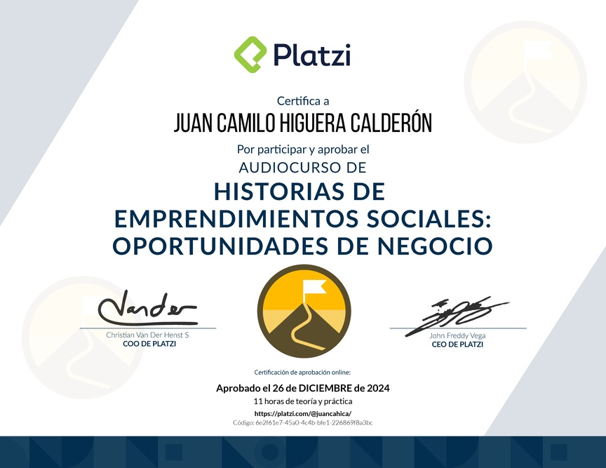 Diploma de Audiocurso de Historias de Emprendimientos Sociales y Oportunidades de Negocio