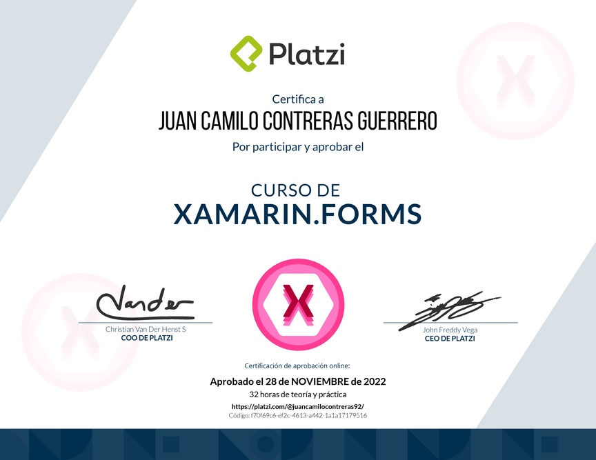 Diploma del Curso de Xamarin.Forms