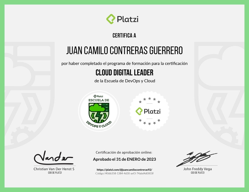 Diploma de la Ruta de Aprendizaje de Certificación Cloud Digital Leader