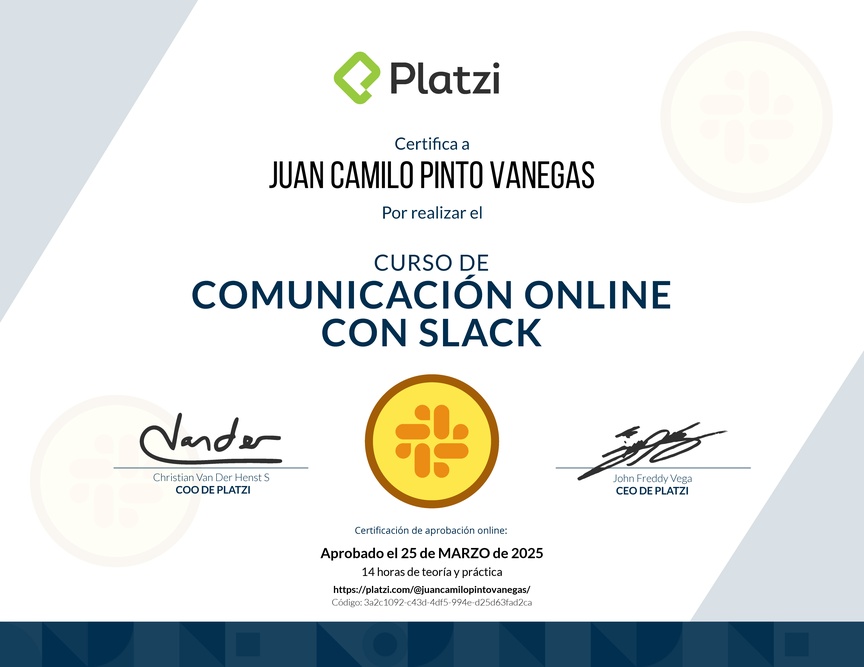 Diploma del Curso de Slack para Mejorar tu Comunicación Online