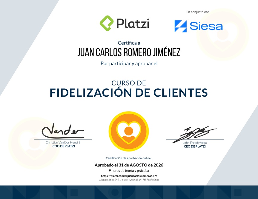Diploma del Curso de Fidelización de Clientes