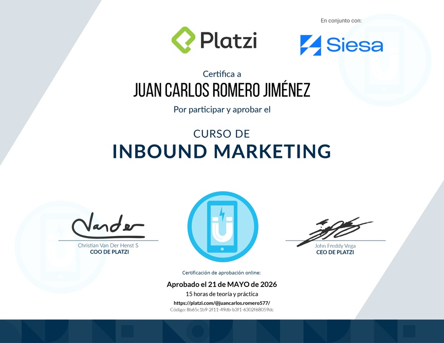 Diploma del Curso de Retención de Clientes con Inbound Marketing