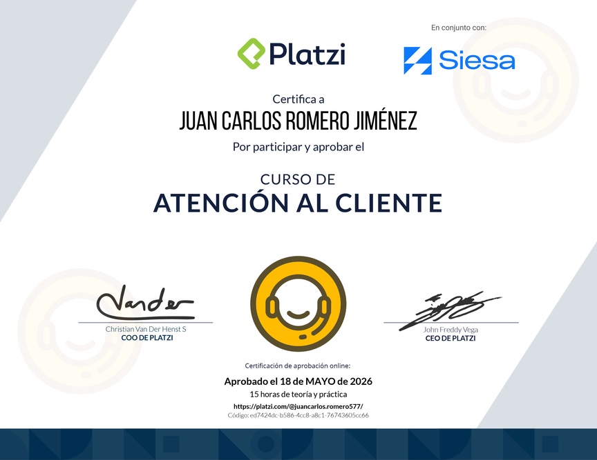 Diploma del Curso de Atención al Cliente