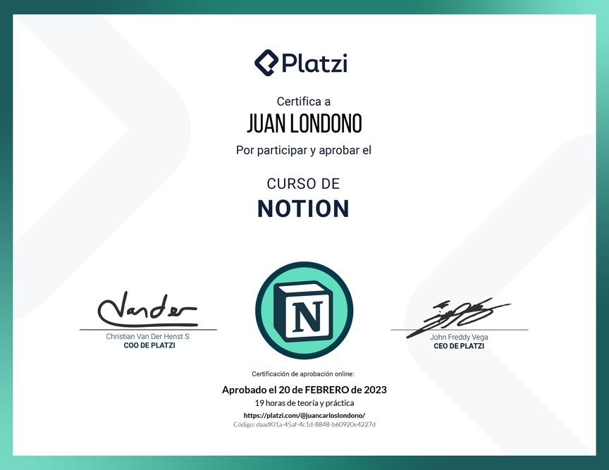 Diploma del Curso de Notion