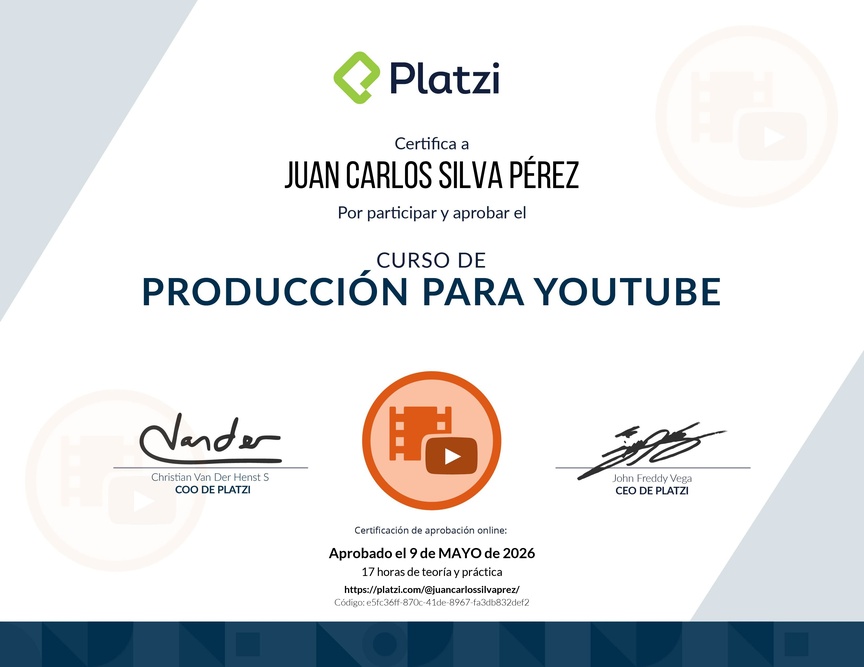 Diploma del Curso de Producción para Youtube