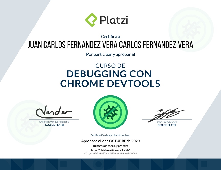 Diploma del Curso de Debugging con Chrome DevTools