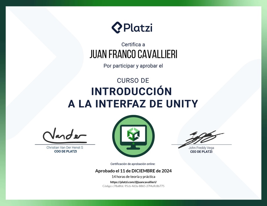 Diploma del Curso de Introducción a Unity: Interfaz