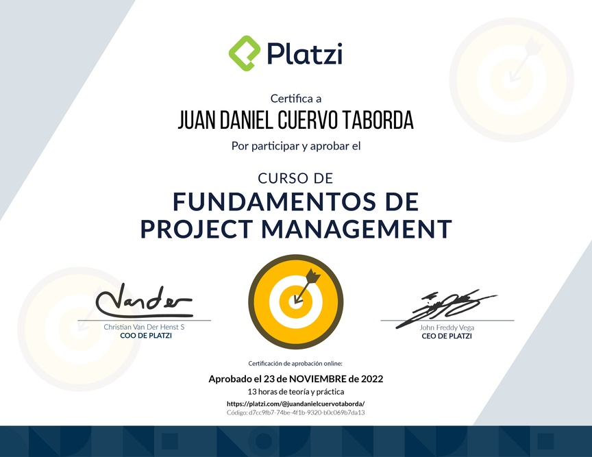 Diploma del Curso de Fundamentos de Project Management
