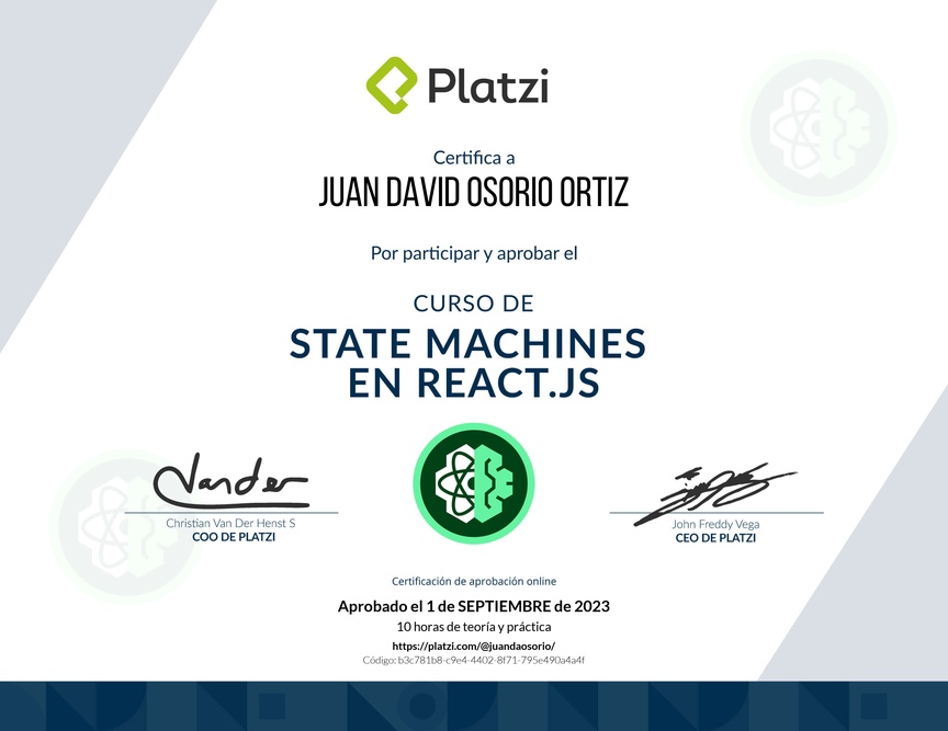 Diploma del Curso de State Machines en React.js