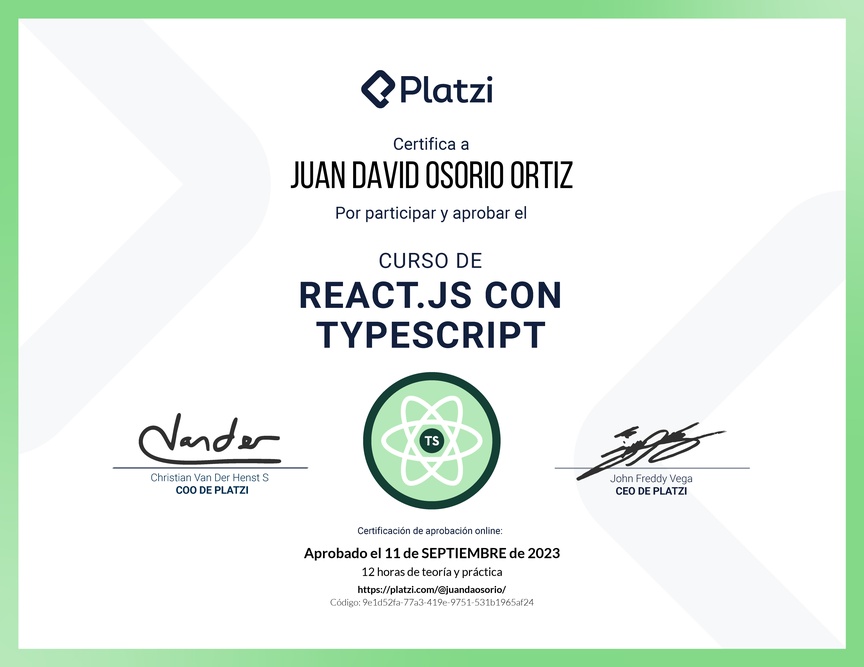 Diploma del Curso de React.js con TypeScript