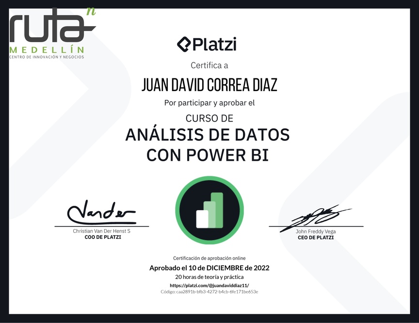 Diploma del Curso de Análisis de Datos con Power BI