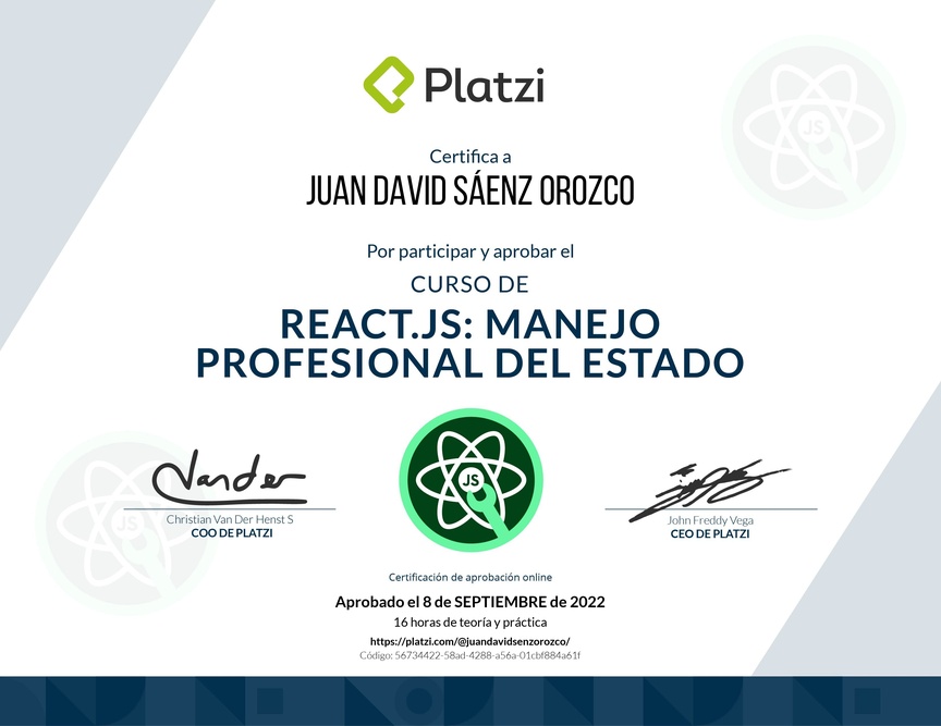 Diploma del Curso de React.js: Manejo Profesional del Estado
