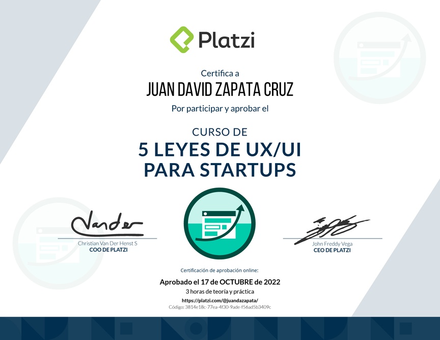 Diploma de 5 Leyes de UX/UI para Startups