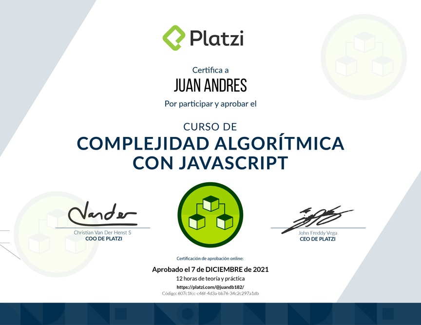 Diploma del Curso de Complejidad Algorítmica con JavaScript