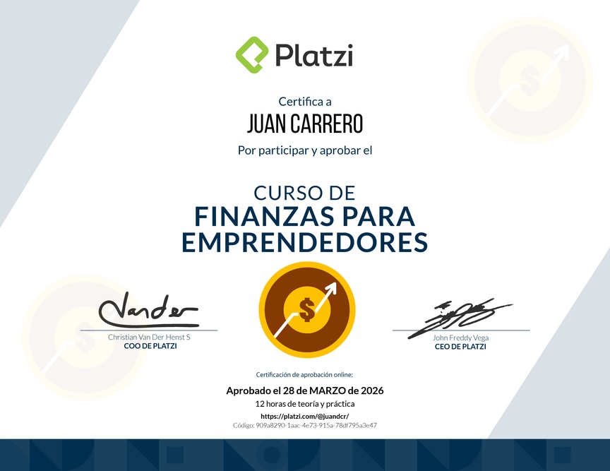Diploma del Curso de Finanzas para Emprendedores
