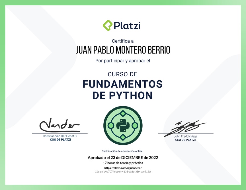 Diploma del Curso de Fundamentos de Python