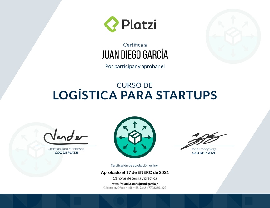 Diploma del Curso de Logística para Startups