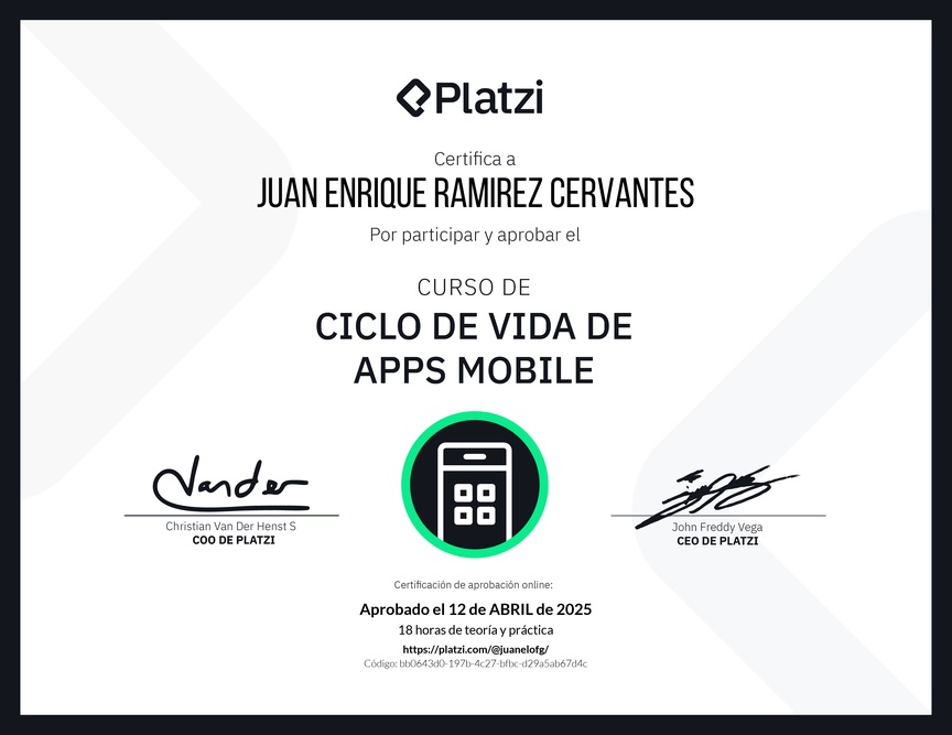 Diploma del Curso del Ciclo de Vida de Apps Mobile