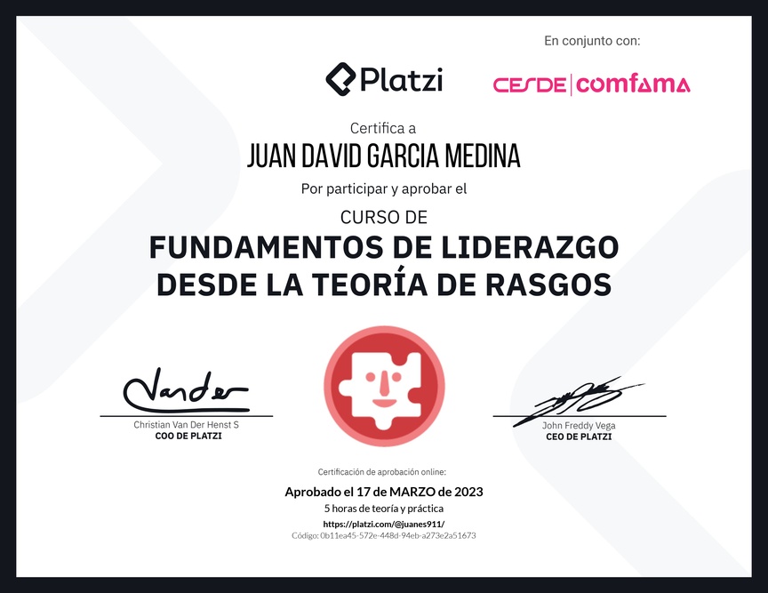 Diploma del Curso de Fundamentos de Liderazgo: Reconoce las Características de un Líder
