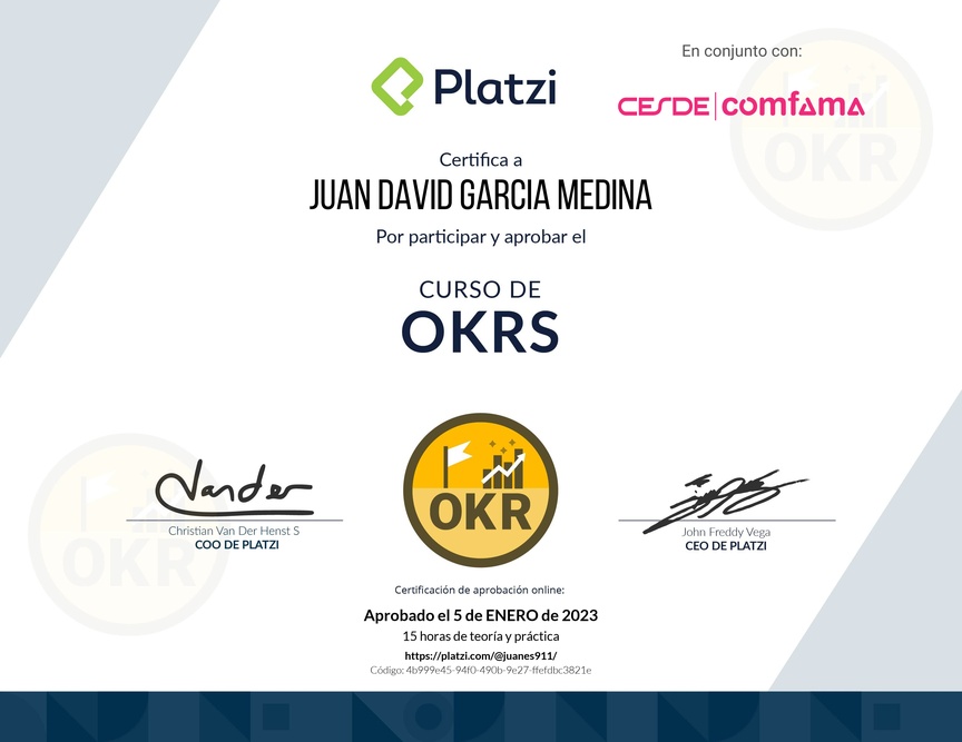 Diploma del Curso de OKRs: Herramienta Clave para Managers