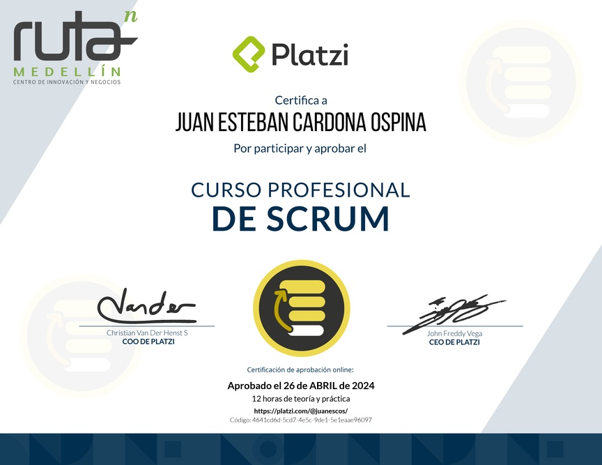 Diploma del Curso Profesional de Scrum