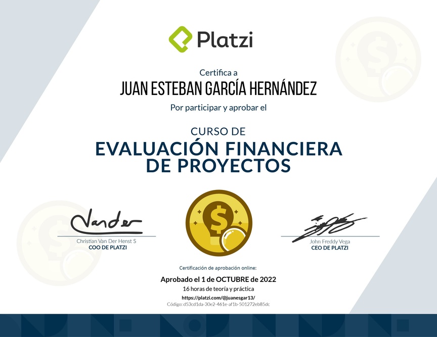 Diploma del Curso de Evaluación Financiera de Proyectos