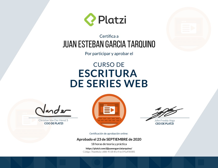 Diploma del Curso para escribir Series Web