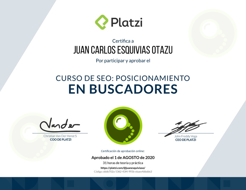 Diploma del Curso de SEO: Posicionamiento en buscadores 2017