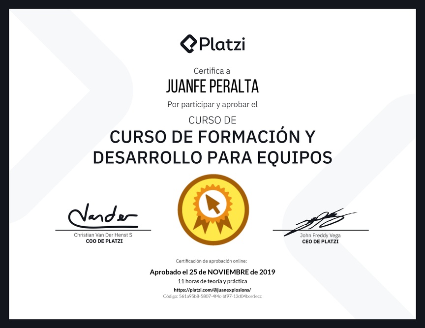 Diploma del Curso de Formación y Desarrollo para Equipos