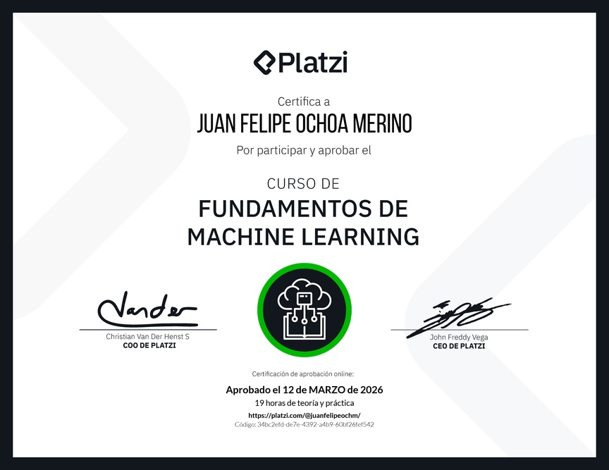 Diploma del Curso de Fundamentos de Machine Learning