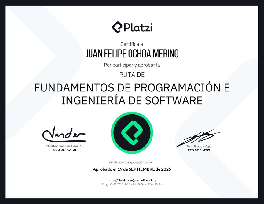 Diploma de la Ruta de Aprendizaje de Fundamentos de Programación e Ingeniería de Software