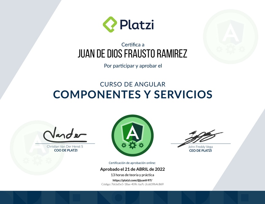 Diploma del Curso de Angular: Componentes y Servicios