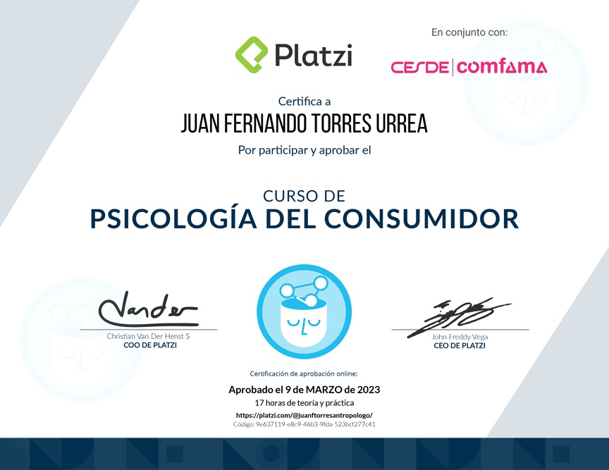 Diploma del Curso de Psicología del Consumidor