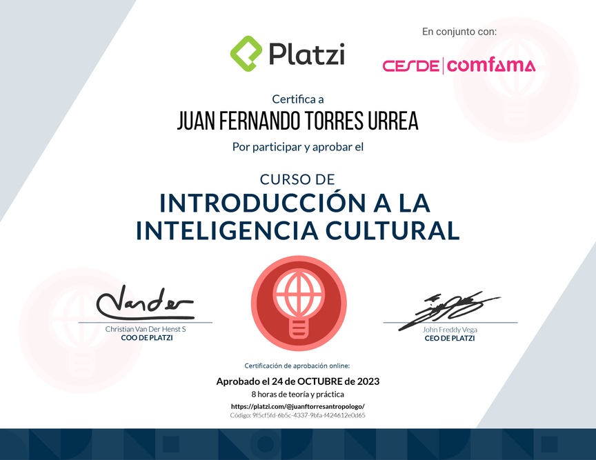 Diploma del Curso de Introducción a la Inteligencia Cultural