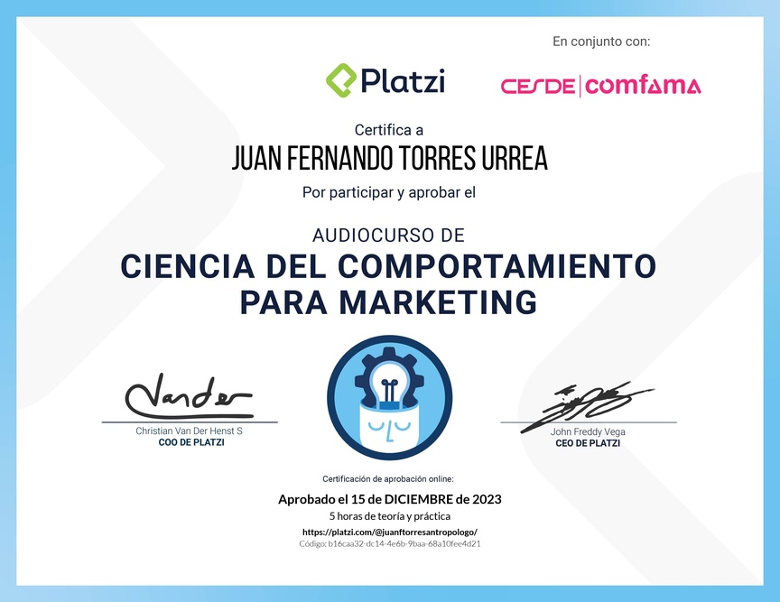 Diploma de Audiocurso para Analizar el Comportamiento del Consumidor