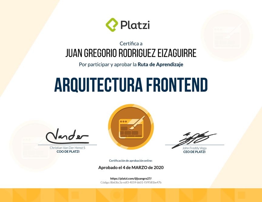 Diploma de la Ruta de Aprendizaje de Arquitectura Frontend