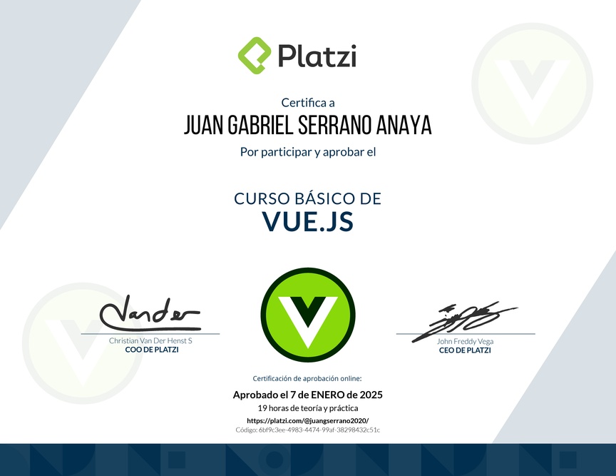 Diploma del Curso Básico de Vue.js 2