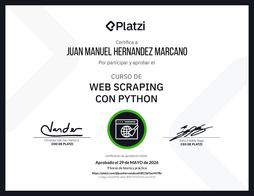 Diploma del Curso de Web Scraping con Python