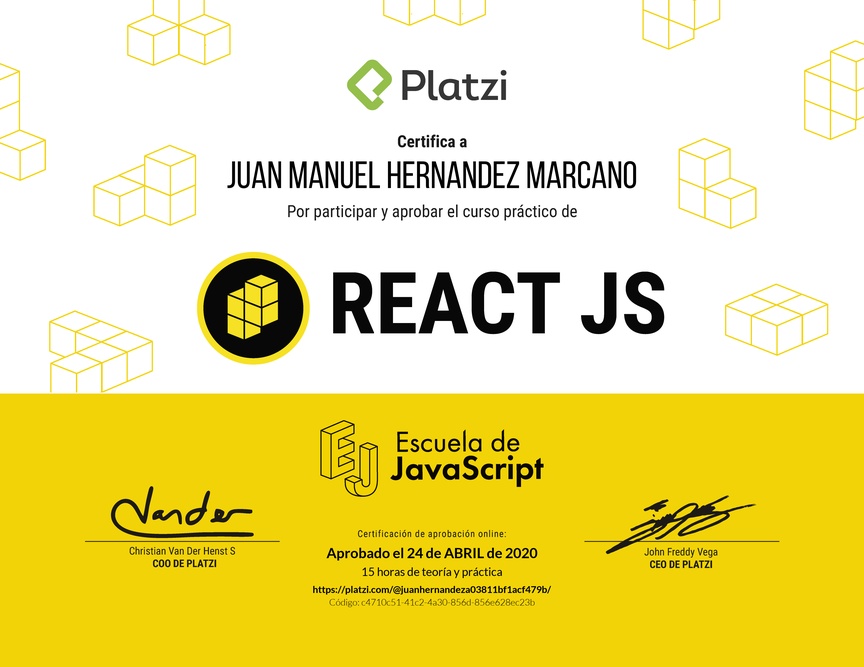 Diploma del Curso Práctico de React JS 2019