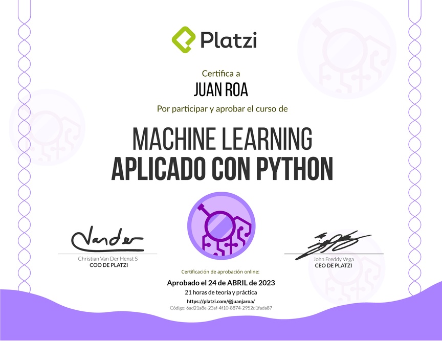Diploma del Curso de Machine Learning Aplicado con Python