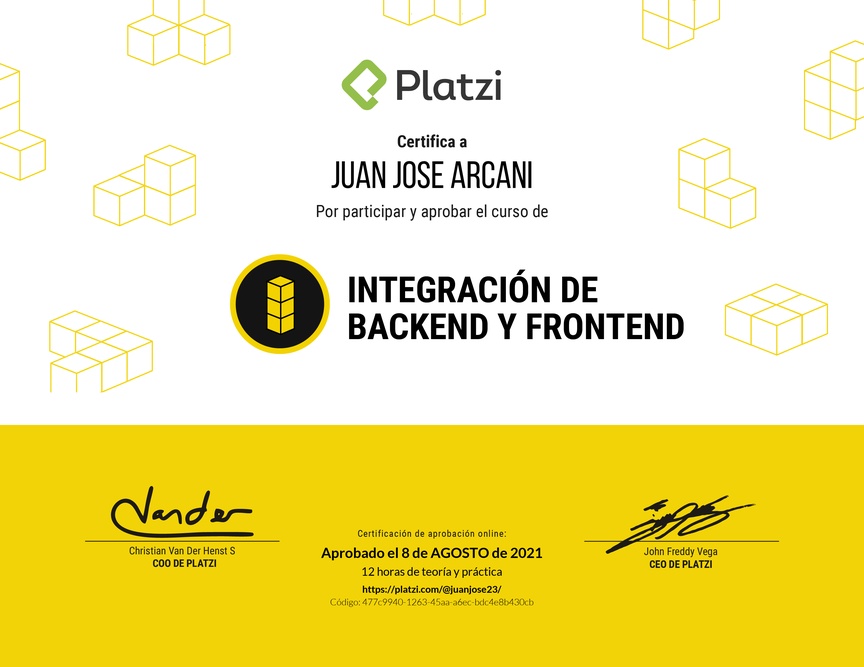 Diploma del Curso de Integración de Backend y Frontend