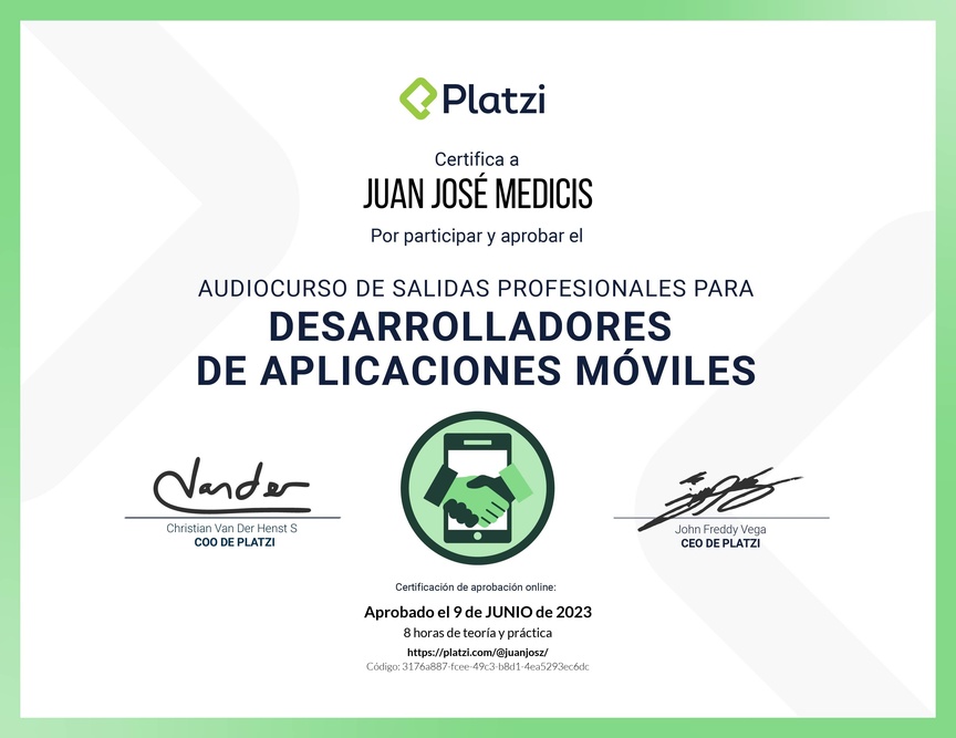 Diploma de Audiocurso de Salidas Profesionales para Desarrolladores de Aplicaciones Móviles 2022
